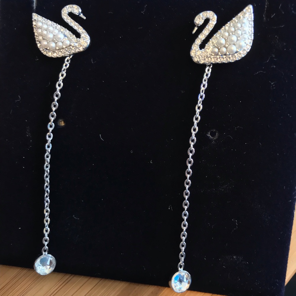 Swarovski Silver Tone Swan Drop Post Earrings